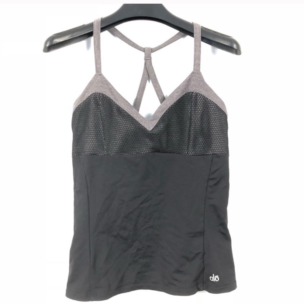Grey black Ali Yoga top with built in sports bra